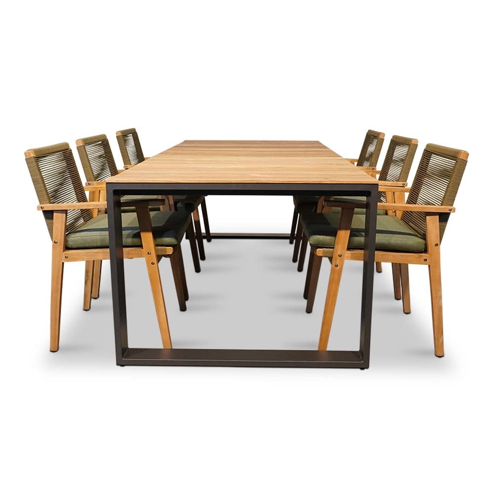Atlanta/Bergen dining tuinset | 6 personen | teakhout + touw | 218cm