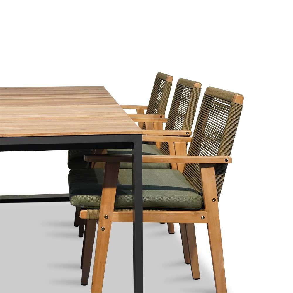 Atlanta/Bergen dining tuinset | 6 personen | teakhout + touw | 218cm