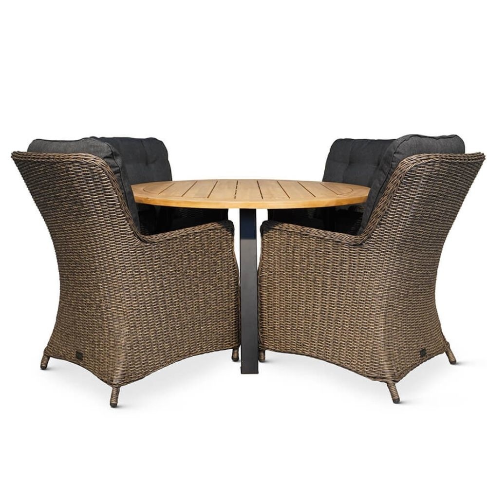 Cork/Madrid Ash Grey dining tuinset | 4 personen | hardhout + wicker | 130cm