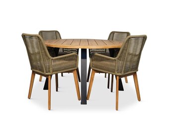Cork/Padua dining tuinset | 4 personen | hardhout + touw | 130cm
