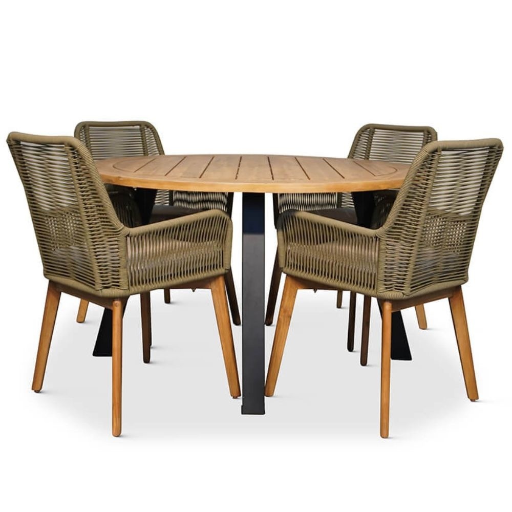 Cork/Padua dining tuinset | 4 personen | hardhout + touw | 130cm afbeelding