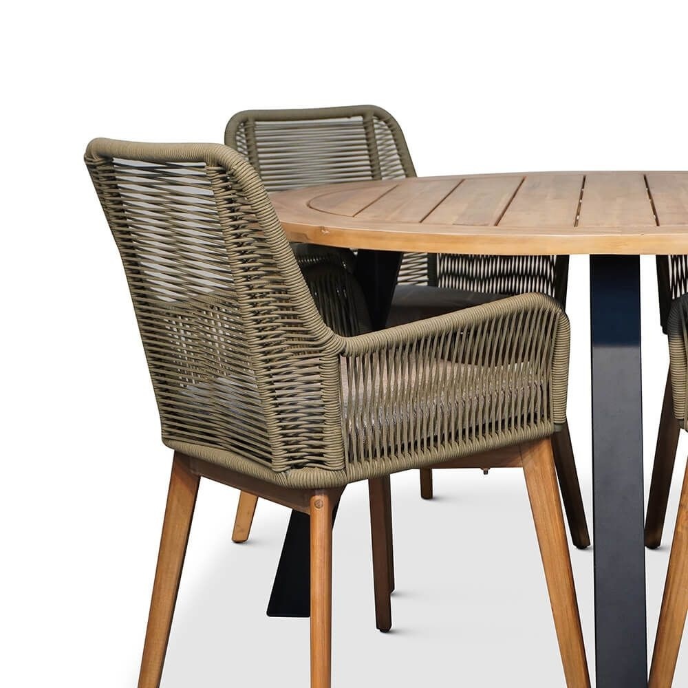 Cork/Padua dining tuinset | 4 personen | hardhout + touw | 130cm