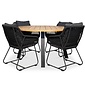 BUITEN living Cork/Portofino zwart dining tuinset | 4 personen | hardhout + touw | 130cm