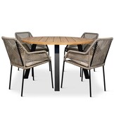 Cork/Seville zand dining tuinset | 4 personen | hardhout + touw | 130cm