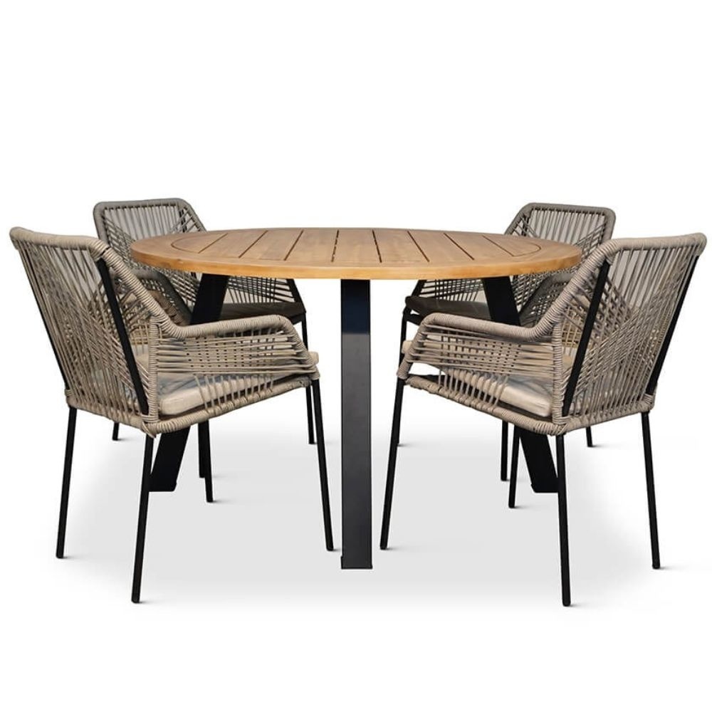 Cork/Seville zand dining tuinset | 4 personen | hardhout + touw | 130cm afbeelding