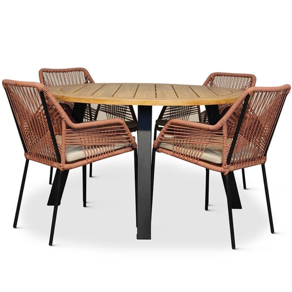 Cork/Seville terra dining tuinset | 4 personen | hardhout + touw | 130cm afbeelding