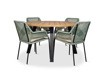 Cork/Seville mint dining tuinset | 4 personen | hardhout + touw | 130cm