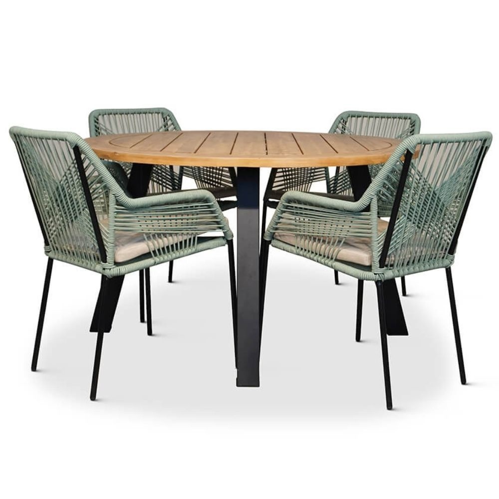 Cork/Seville mint dining tuinset | 4 personen | hardhout + touw | 130cm afbeelding