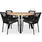 BUITEN living Cork/Seville zwart dining tuinset | 4 personen | hardhout + touw | 130cm