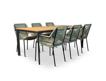 Arezzo/Seville mint dining tuinset | 6 personen | polywood + touw | 200cm