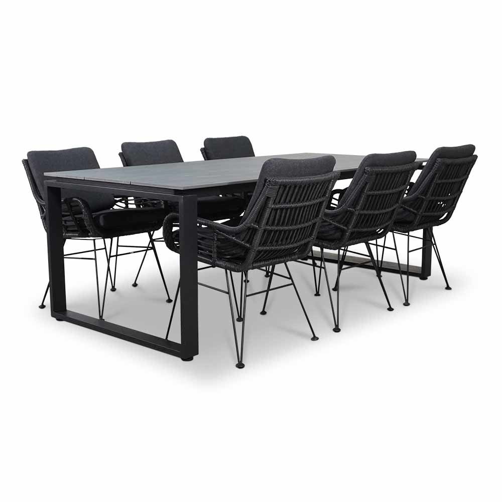 Helsinki Grey/Carlos Charcoal dining tuinset | 6 personen | polywood + wicker | 210cm