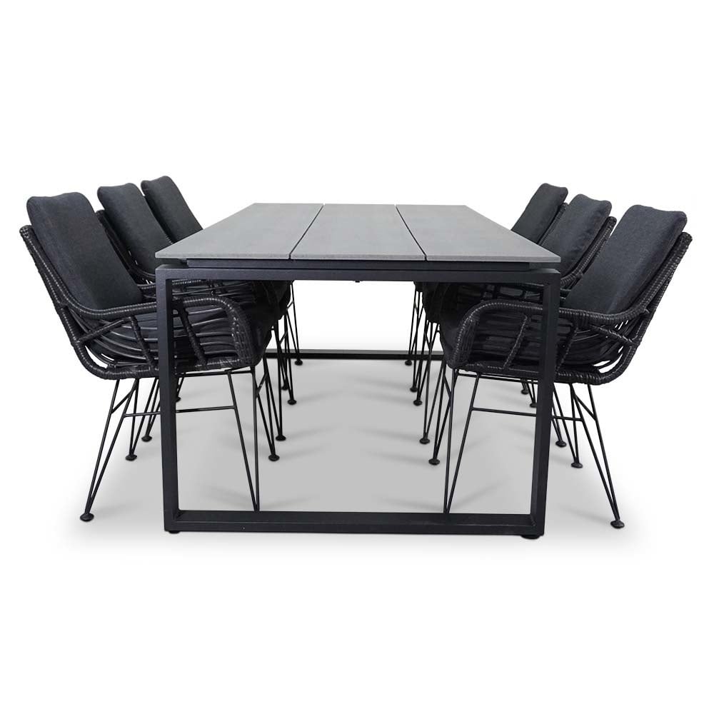 Helsinki Grey/Carlos Charcoal dining tuinset | 6 personen | polywood + wicker | 210cm