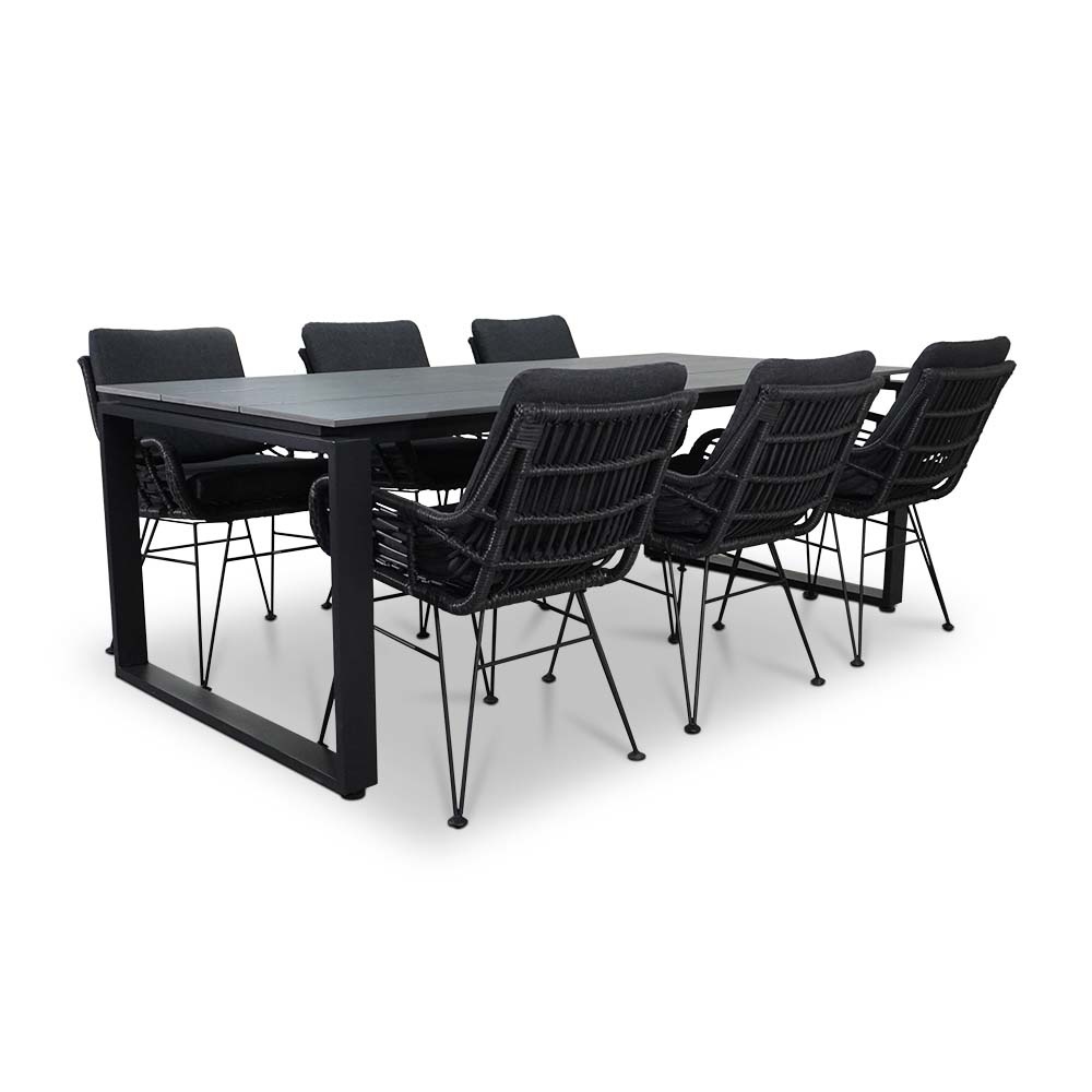 Helsinki Grey/Carlos Charcoal dining tuinset | 6 personen | polywood + wicker | 210cm