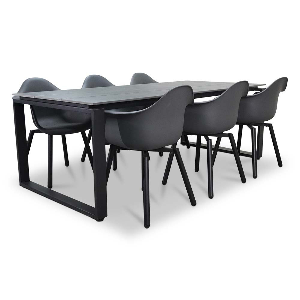 Helsinki Grey/Montreux dining tuinset | 6 personen | polywood + kunststof | 210cm