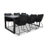 Helsinki Grey/Portofino zwart dining tuinset | 6 personen | polywood + touw | 210cm