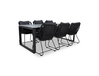 Helsinki Grey/Portofino zwart dining tuinset | 6 personen | polywood + touw | 210cm