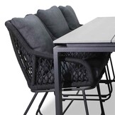 Helsinki Grey/Portofino zwart dining tuinset | 6 personen | polywood + touw | 210cm