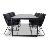 Helsinki Grey/Portofino zwart dining tuinset | 6 personen | polywood + touw | 210cm