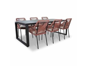 Helsinki Grey/Seville terra dining tuinset | 6 personen | polywood + touw | 210cm