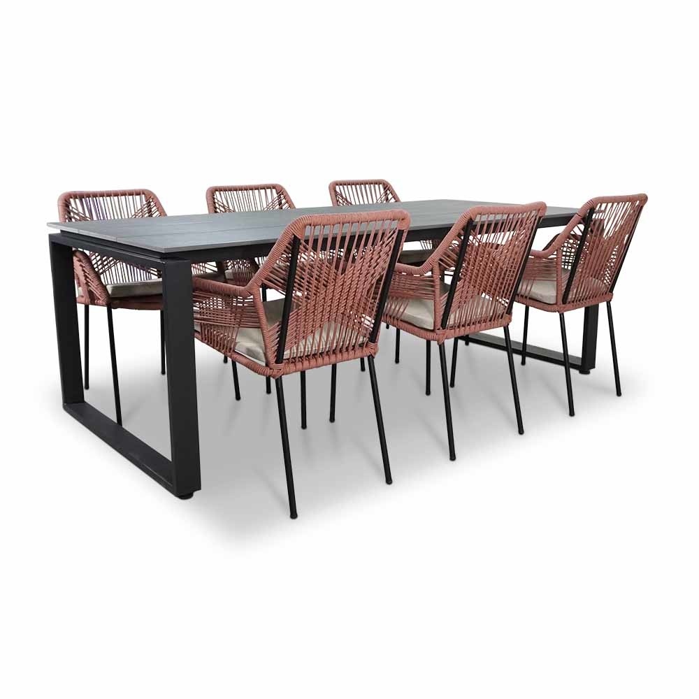 Helsinki Grey/Seville terra dining tuinset | 6 personen | polywood + touw | 210cm afbeelding