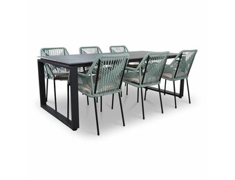 Helsinki Grey/Seville mint dining tuinset | 6 personen | polywood + touw | 210cm