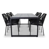 Helsinki Grey/Seville zwart dining tuinset | 6 personen | polywood + touw | 210cm