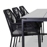 Helsinki Grey/Seville zwart dining tuinset | 6 personen | polywood + touw | 210cm