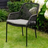 Helsinki Grey/Seville zwart dining tuinset | 6 personen | polywood + touw | 210cm