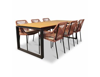 Helsinki Natural/Seville terra dining tuinset | 6 personen | polywood + touw | 210cm