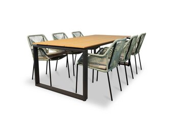 Helsinki Natural/Seville mint dining tuinset | 6 personen | polywood + touw | 210cm