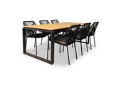 Helsinki Natural/Seville zwart dining tuinset | 6 personen | polywood + touw | 210cm