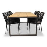 Helsinki Natural/Seville zwart dining tuinset | 6 personen | polywood + touw | 210cm