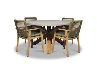 Nancy/Bergen dining tuinset | 4 personen | betonlook + touw | 135cm