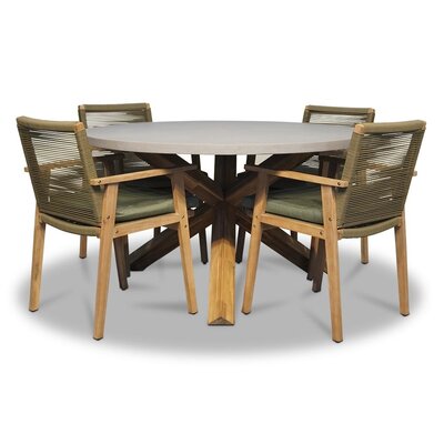 Nancy/Bergen dining tuinset | 4 personen | betonlook + touw | 135cm