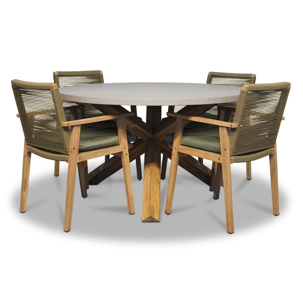 Nancy/Bergen dining tuinset | 4 personen | betonlook + touw | 135cm