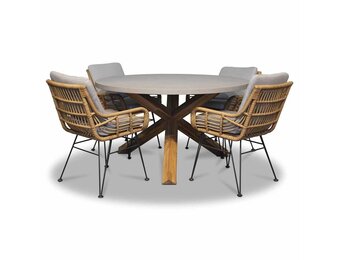 Nancy/Carlos taupe dining tuinset | 4 personen | betonlook + wicker | 135cm