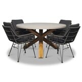 Nancy/Carlos Charcoal dining tuinset | 4 personen | betonlook + wicker | 135cm