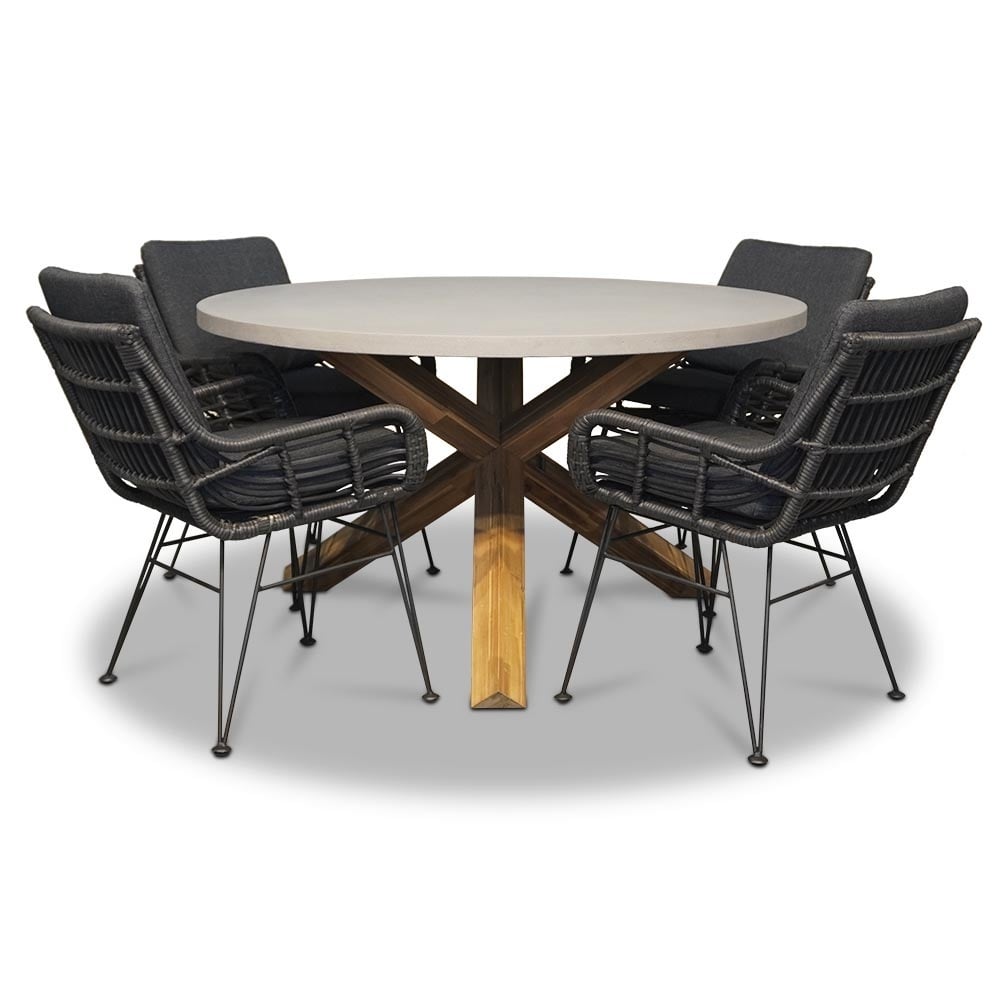 Nancy/Carlos Charcoal dining tuinset | 4 personen | betonlook + wicker | 135cm