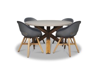 Nancy/Karlstad antraciet dining tuinset | 4 personen | betonlook + kunststof | 135cm
