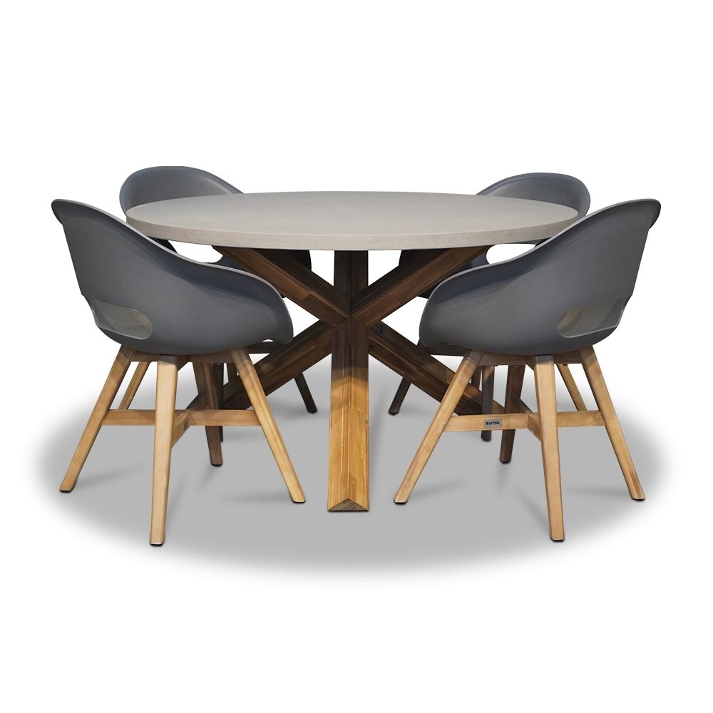 Nancy/Karlstad antraciet dining tuinset | 4 personen | betonlook + kunststof | 135cm