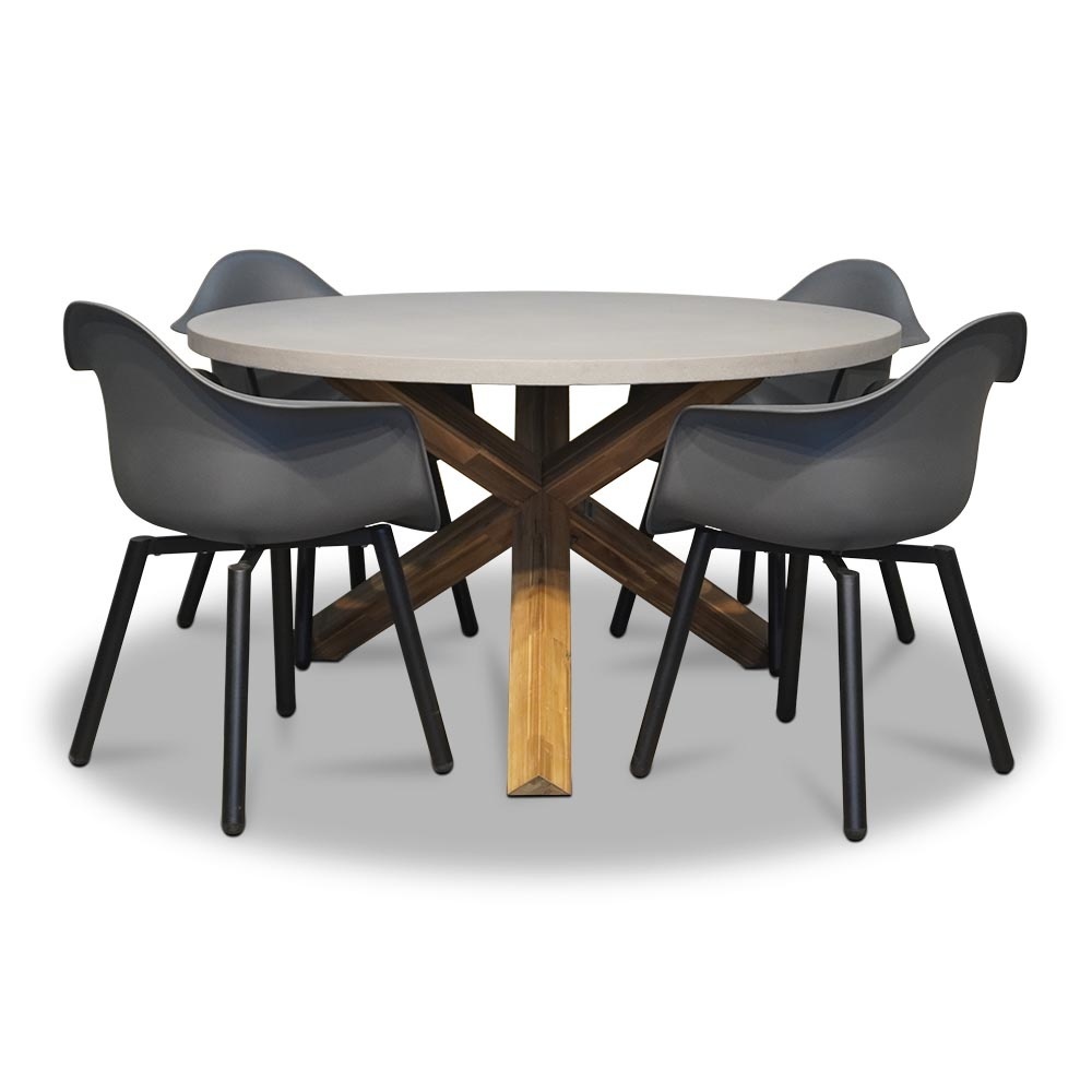 Nancy/Montreux dining tuinset | 4 personen | betonlook + kunststof | 135cm afbeelding