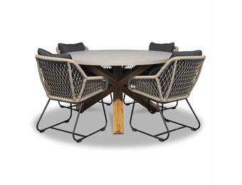 Nancy/Portofino zand dining tuinset | 4 personen | betonlook + touw | 135cm