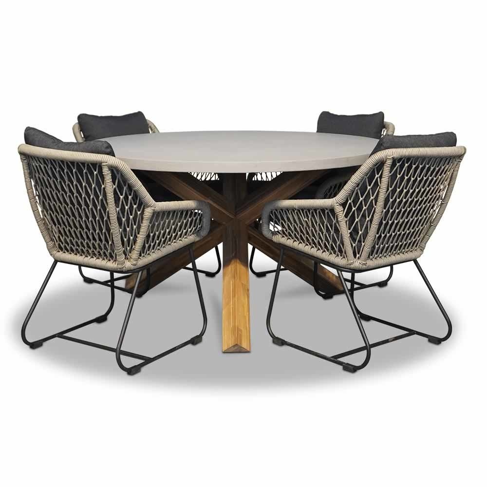 Nancy/Portofino zand dining tuinset | 4 personen | betonlook + touw | 135cm