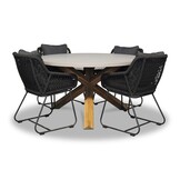 Nancy/Portofino zwart dining tuinset | 4 personen | betonlook + touw | 135cm