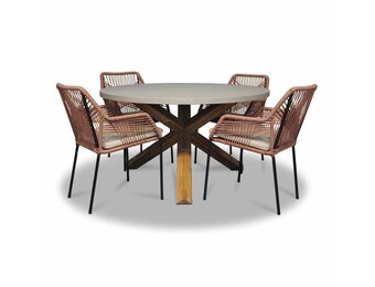 Nancy/Seville terra dining tuinset | 4 personen | betonlook + touw | 135cm