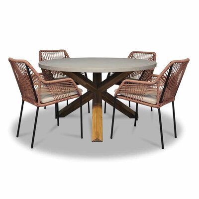 Nancy/Seville terra dining tuinset | 4 personen | betonlook + touw | 135cm