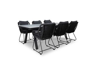Oslo Grey/Portofino zwart dining tuinset | 6 personen | polywood + touw | 220cm
