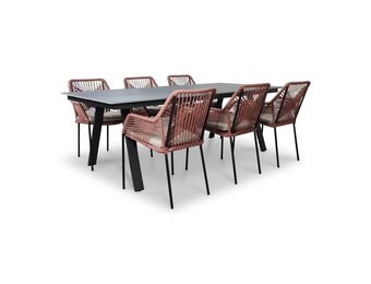 Oslo Grey/Seville terra dining tuinset | 6 personen | polywood + touw | 220cm