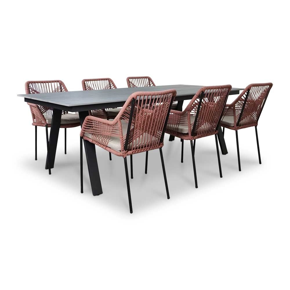 Oslo Grey/Seville terra dining tuinset | 6 personen | polywood + touw | 220cm afbeelding