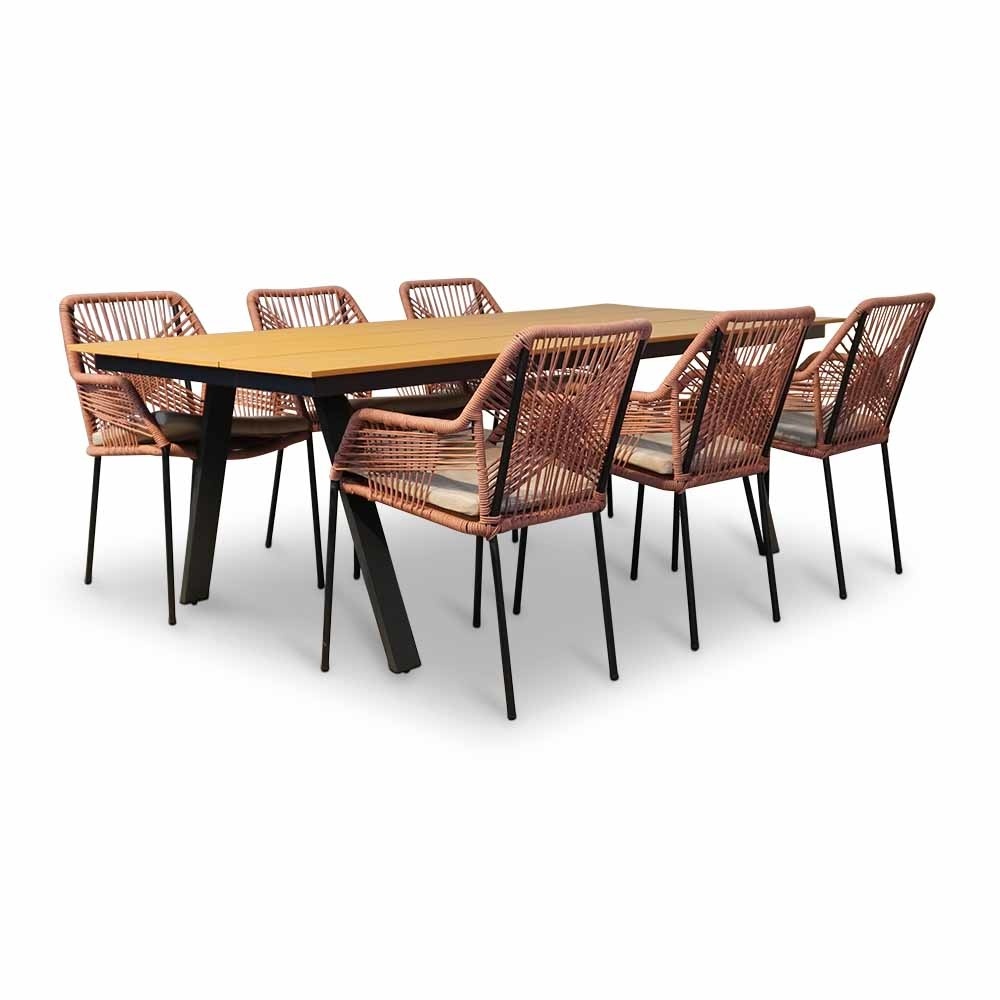 Oslo Natural/Seville terra dining tuinset | 6 personen | polywood + touw | 220cm afbeelding